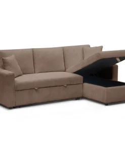 Canapé d'angle convertible avec coffre de rangement réversible Toledo Velours côtelé Taupe