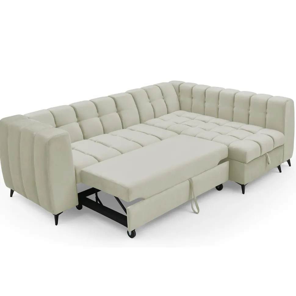 Canapé d'angle convertible Chessy Velours Beige