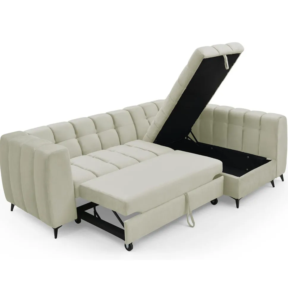 Canapé d'angle convertible Chessy Velours Beige