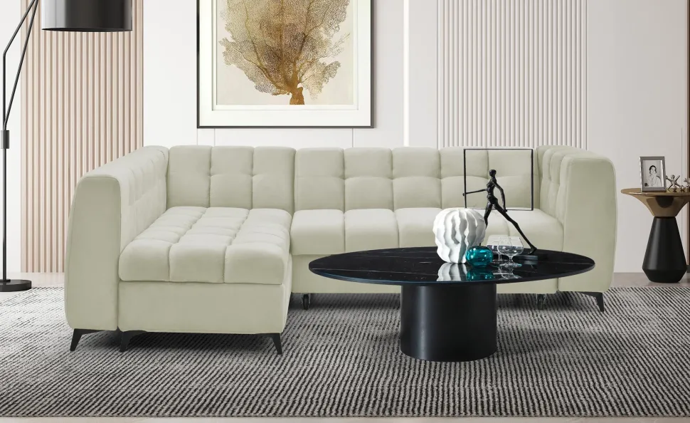 Canapé d'angle convertible Chessy Velours Beige