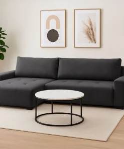Canapé d'angle convertible élégant Malone Tissu Noir