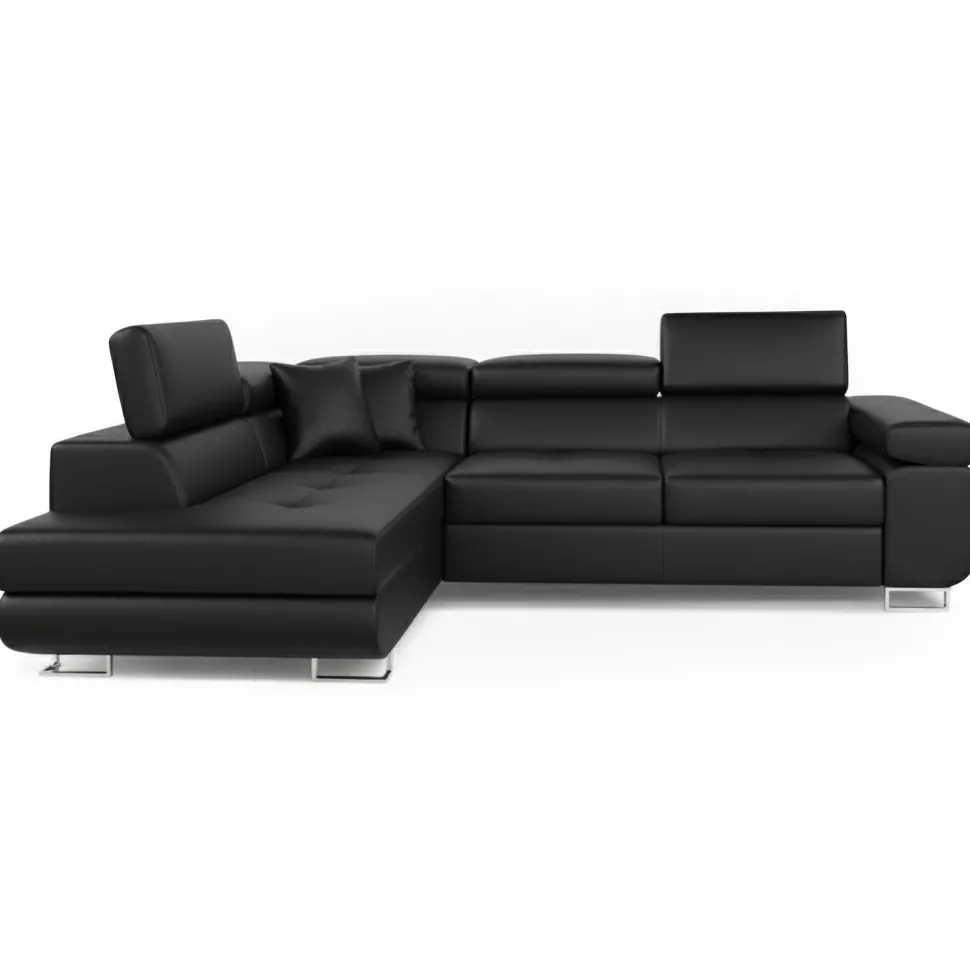 Canapé d'angle convertible Antoni avec têtières relevables Simili Noir