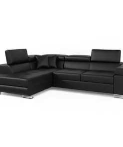 Canapé d'angle convertible Antoni avec têtières relevables Simili Noir