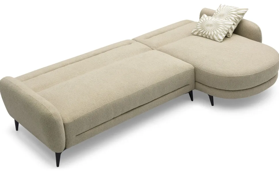 Canapé d'angle convertible avec méridienne arrondie Milord Tissu texturé taupe