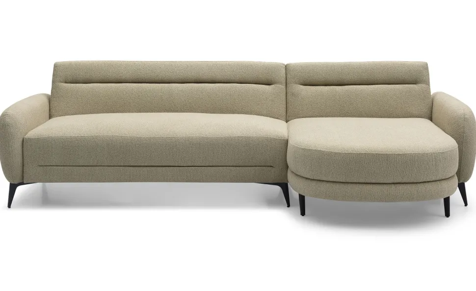 Canapé d'angle convertible avec méridienne arrondie Milord Tissu texturé taupe