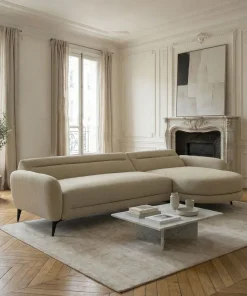 Canapé d'angle convertible avec méridienne arrondie Milord Tissu texturé taupe