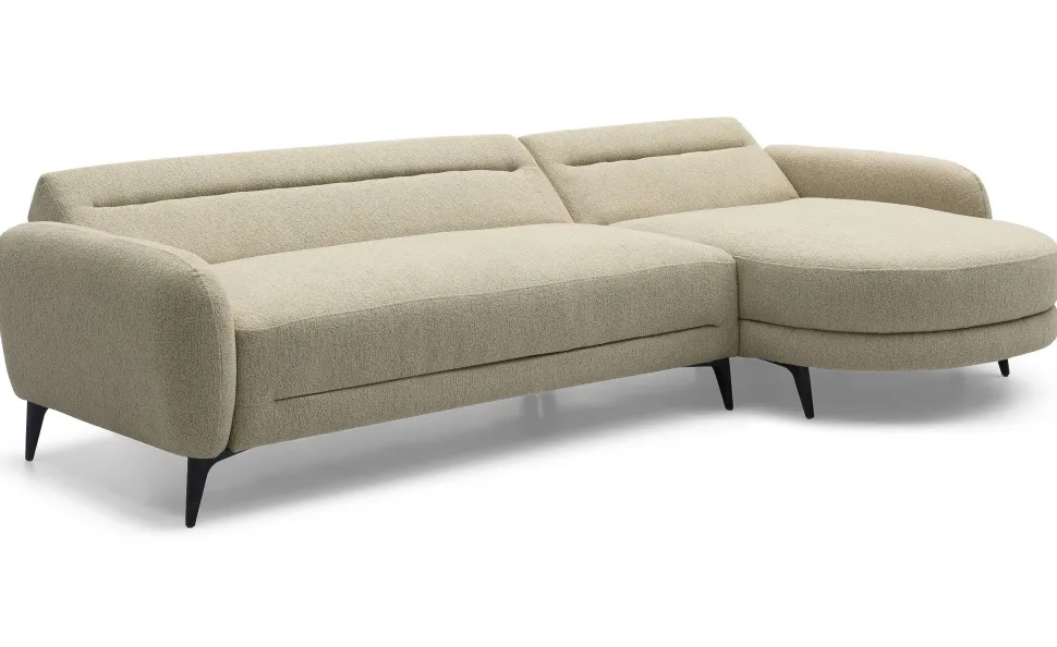 Canapé d'angle convertible avec méridienne arrondie Milord Tissu texturé taupe