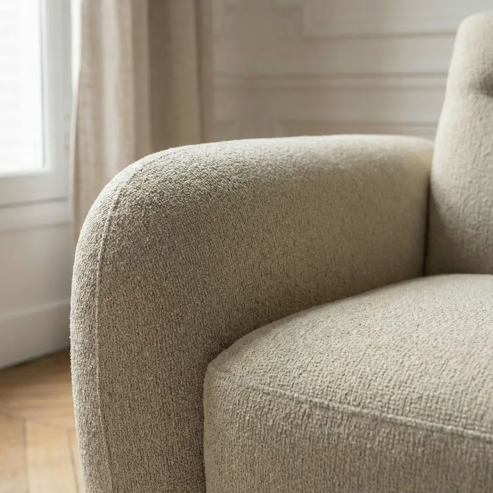 Canapé d'angle convertible avec méridienne arrondie Milord Tissu texturé taupe