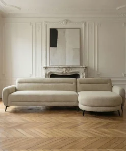 Canapé d'angle convertible avec méridienne arrondie Milord Tissu texturé taupe