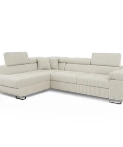 Canapé d'angle convertible Antoni avec têtières relevables angle à gauche Velours côtelé Beige