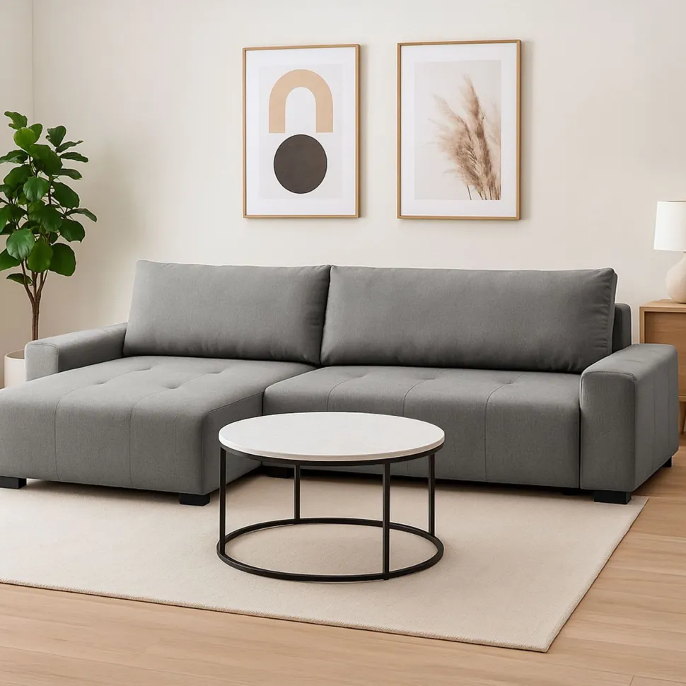 Canapé d'angle convertible élégant Malone Tissu Gris