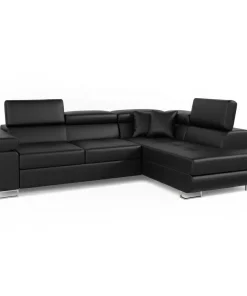 Canapé d'angle convertible Antoni avec têtières relevables Simili Noir