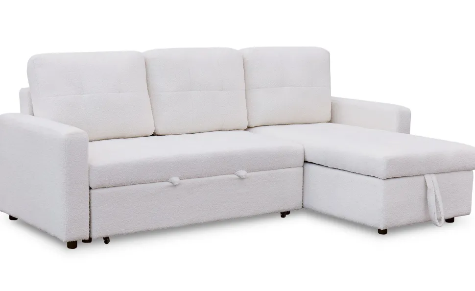 Canapé d'angle convertible Toledo Tissu Bouclette Crème