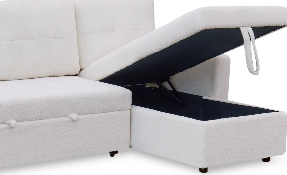 Canapé d'angle convertible Toledo Tissu Bouclette Crème