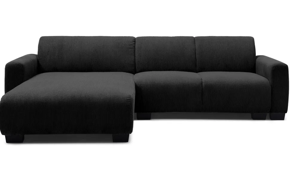 Canapé d'angle moderne 288cm Wallis Velours côtelé Noir