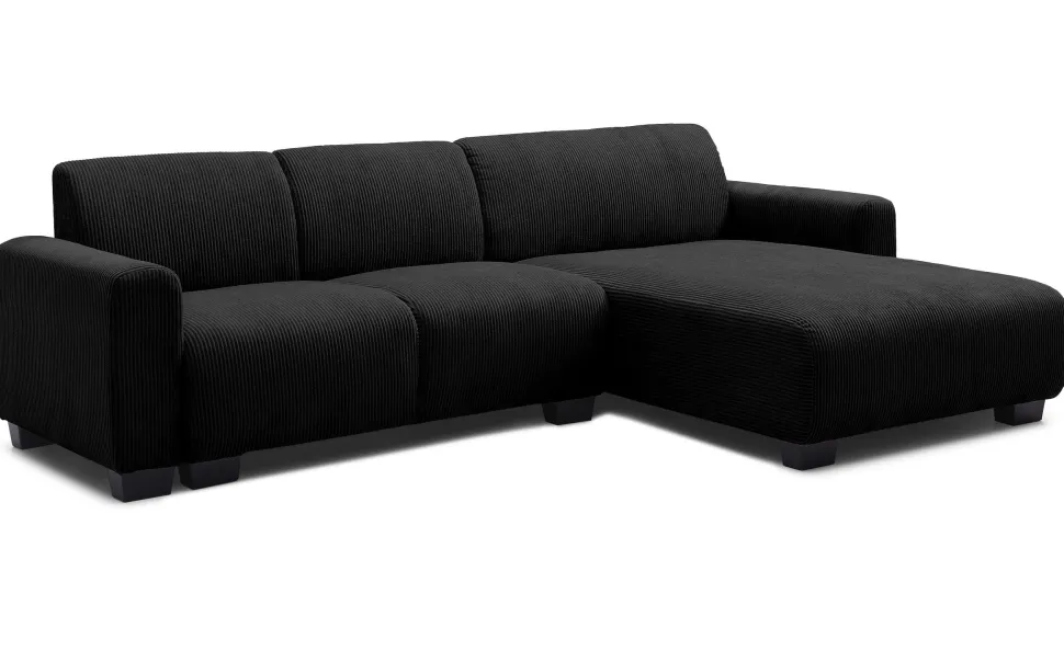 Canapé d'angle moderne 288cm Wallis Velours côtelé Noir