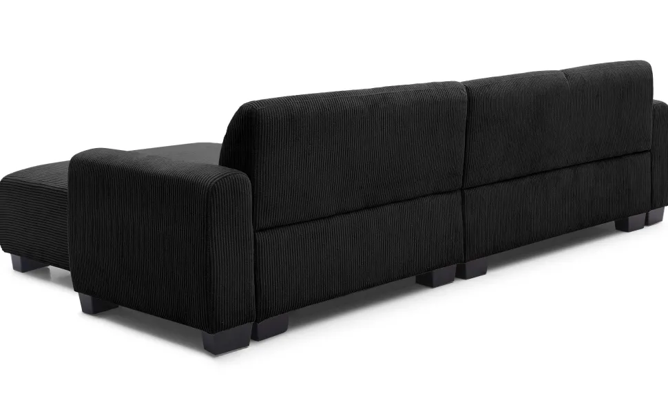 Canapé d'angle moderne 288cm Wallis Velours côtelé Noir