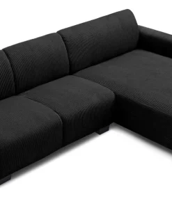 Canapé d'angle moderne 288cm Wallis Velours côtelé Noir