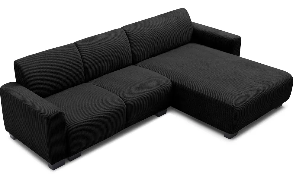 Canapé d'angle moderne 288cm Wallis Velours côtelé Noir