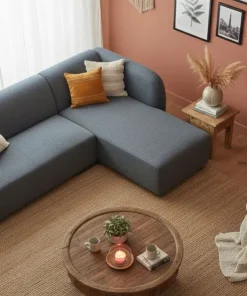 Canapé d'angle réversible moderne Larry Tissu bouclette Gris