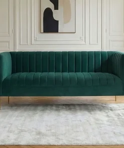 Canapé moderne 3 places à coutures verticales Sacramento Velours Vert