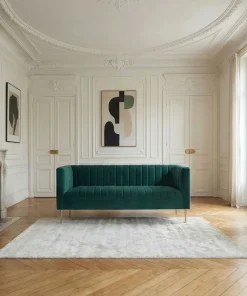 Canapé moderne 3 places à coutures verticales Sacramento Velours Vert