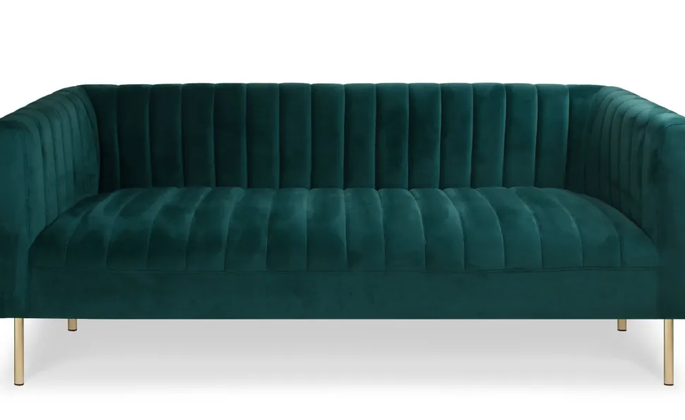 Canapé moderne 3 places à coutures verticales Sacramento Velours Vert