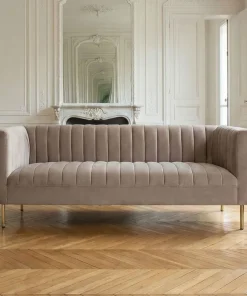 Canapé moderne 3 places à coutures verticales Sacramento Velours Taupe