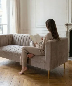 Canapé moderne 3 places à coutures verticales Sacramento Velours Taupe