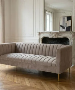 Canapé moderne 3 places à coutures verticales Sacramento Velours Taupe