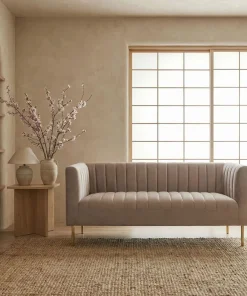 Canapé moderne 2 places à coutures verticales Sacramento Velours Taupe