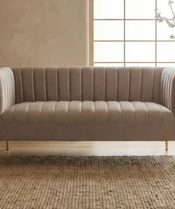 Canapé moderne 2 places à coutures verticales Sacramento Velours Taupe