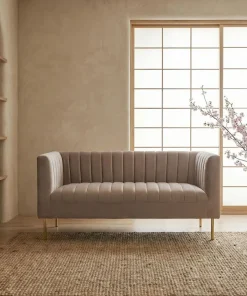 Canapé moderne 2 places à coutures verticales Sacramento Velours Taupe