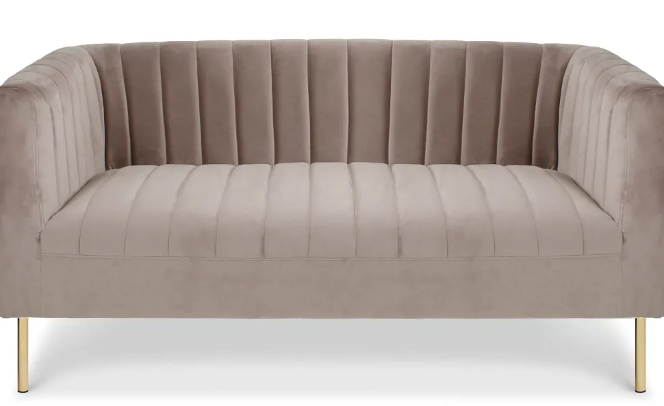 Canapé moderne 2 places à coutures verticales Sacramento Velours Taupe