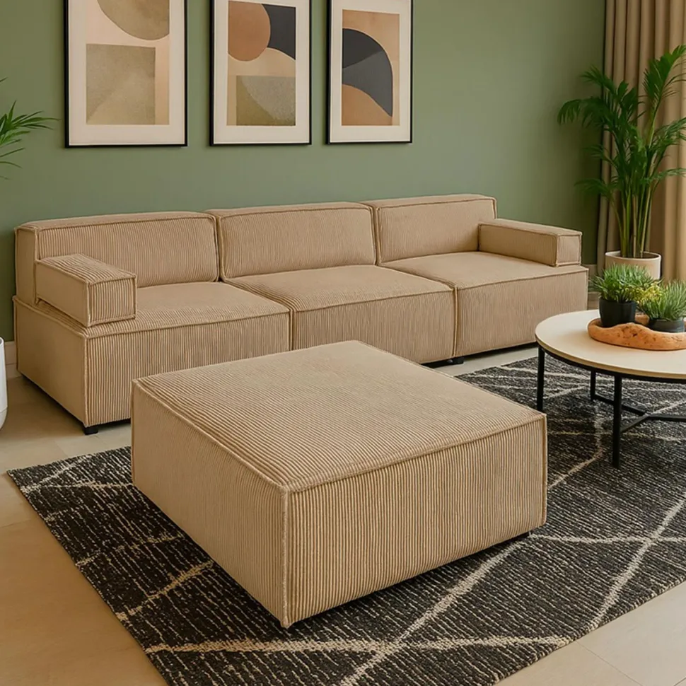 Canapé modulable Benoit Velours côtelé Beige