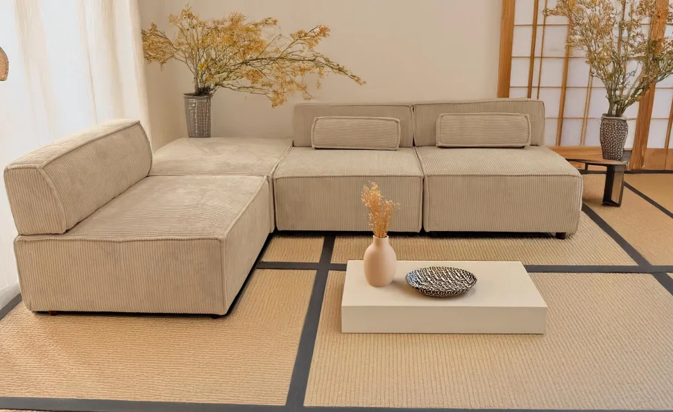 Canapé modulable Benoit Velours côtelé Beige