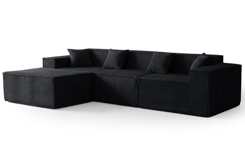 Canapé modulable en angle avec pouf Archiduc Velours Noir
