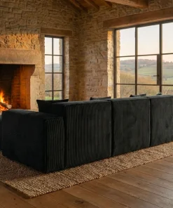 Canapé modulable en angle avec pouf Archiduc Velours Noir