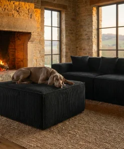 Canapé modulable en angle avec pouf Archiduc Velours Noir