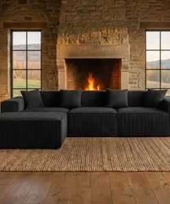 Canapé modulable en angle avec pouf Archiduc Velours Noir