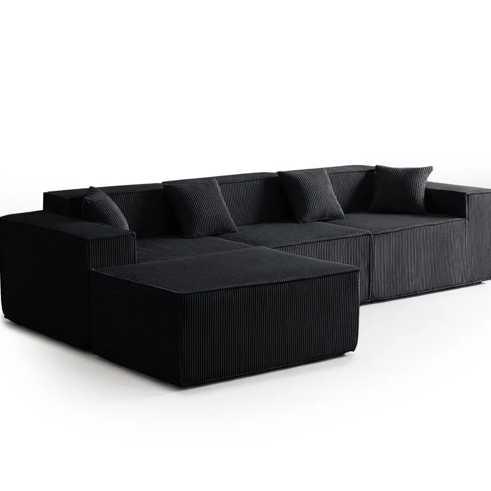 Canapé modulable en angle avec pouf Archiduc Velours Noir