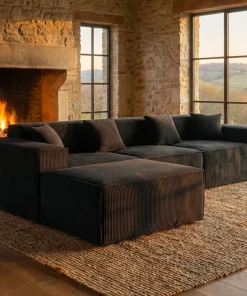 Canapé modulable en angle avec pouf Archiduc Velours Noir