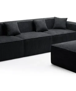 Canapé modulable en angle avec pouf Archiduc Velours Noir