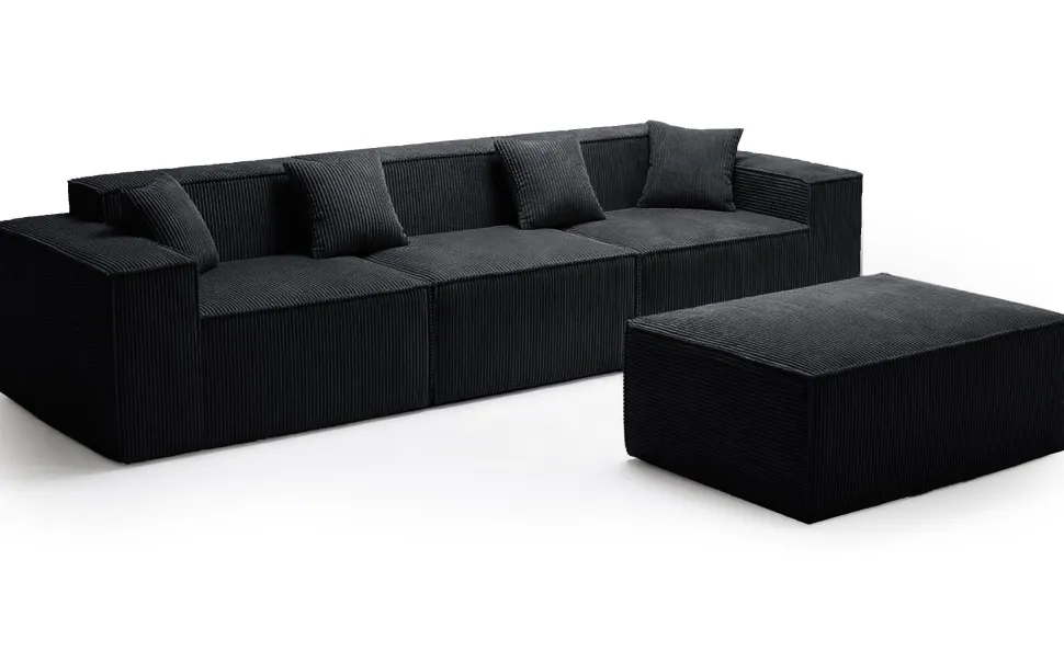 Canapé modulable en angle avec pouf Archiduc Velours Noir