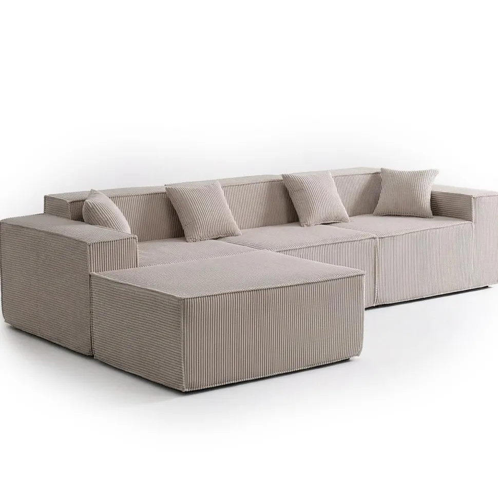 Canapé modulable en angle avec pouf Archiduc Velours côtelé Taupe