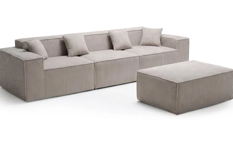 Canapé modulable en angle avec pouf Archiduc Velours côtelé Taupe
