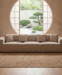 Canapé modulable en angle avec pouf Archiduc Velours côtelé Taupe