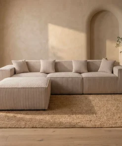 Canapé modulable en angle avec pouf Archiduc Velours côtelé Taupe