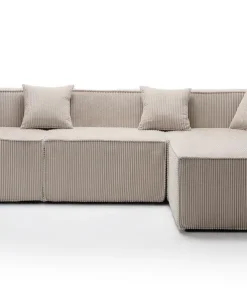 Canapé modulable en angle avec pouf Archiduc Velours côtelé Taupe