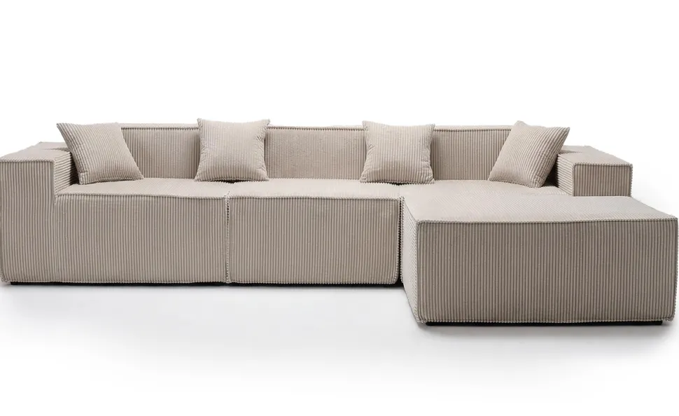 Canapé modulable en angle avec pouf Archiduc Velours côtelé Taupe
